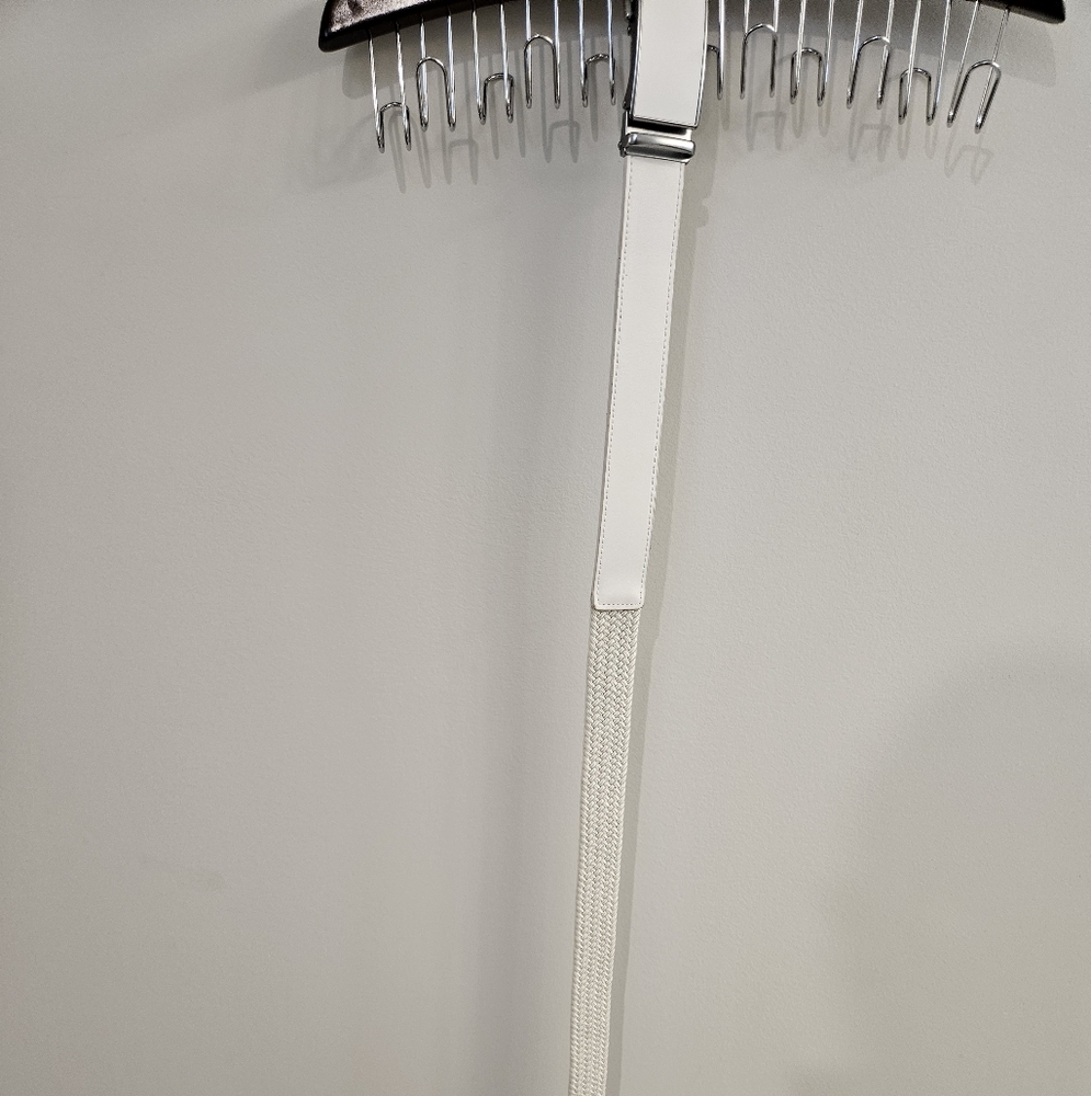 White Ratchet Belt with Silver Buckle